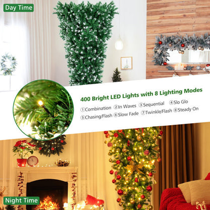 7.5 Feet Pre-Lit Snowy Upside Down Christmas Tree 1100 Tips