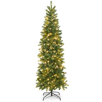 6 Feet Pre-Lit Artificial Christmas Pencil Tree with 648 PVC PE Branch Tips