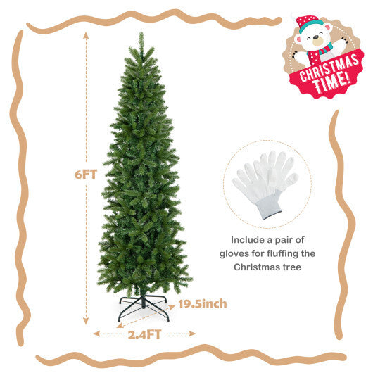 6 Feet Pre-Lit Artificial Christmas Pencil Tree with 648 PVC PE Branch Tips