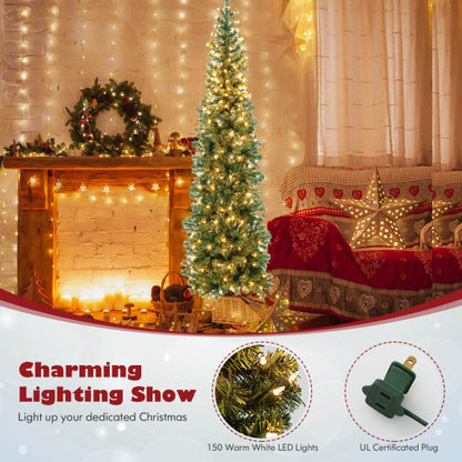 7 Feet Prelit Half-Shape Christmas Tree with 150 Lights