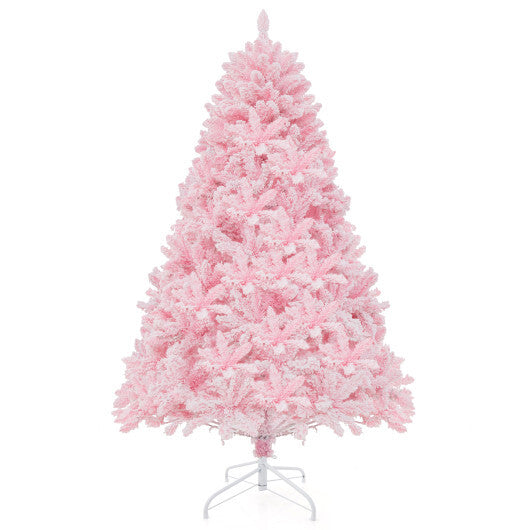 6 FT Flocked Artificial Xmas Tree Hinged with 350 LED Lights