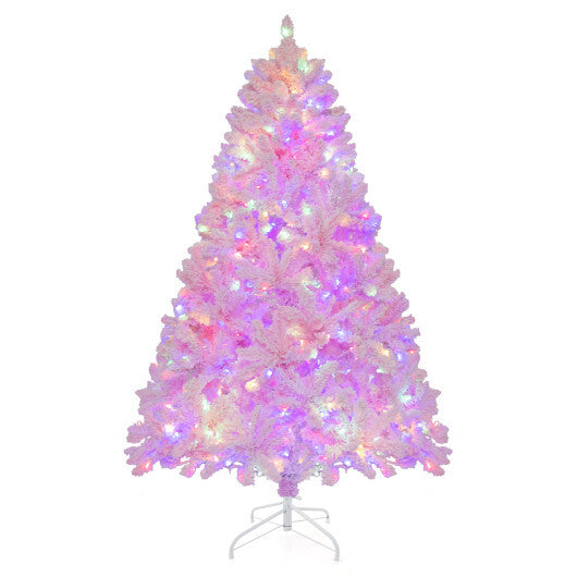 6 FT Flocked Artificial Xmas Tree Hinged with 350 LED Lights