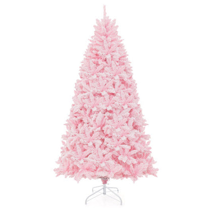 7 Feet Flocked Artificial Christmas Tree with 500 LED Lights and 1200 Branches