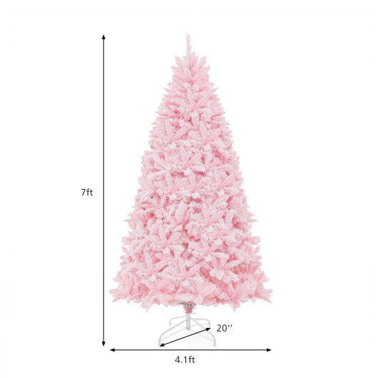 7 Feet Flocked Artificial Christmas Tree with 500 LED Lights and 1200 Branches