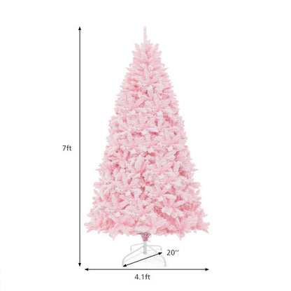 7 Feet Flocked Artificial Christmas Tree with 500 LED Lights and 1200 Branches