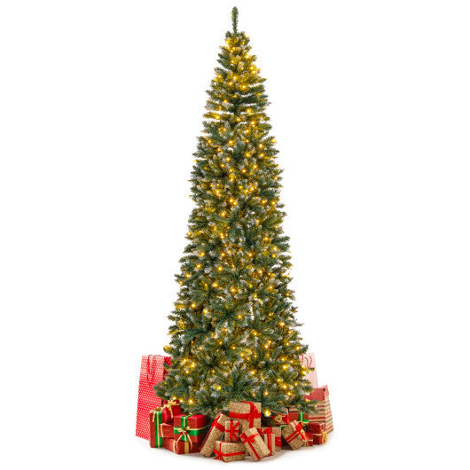 9 FT Pre-Lit Artificial Christmas Tree with 1298 Snowy Branch Tips