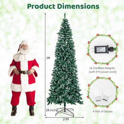 9 FT Pre-Lit Artificial Christmas Tree with 1298 Snowy Branch Tips