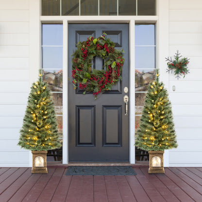 4 Feet Pre-Lit Potted Christmas Tree Pine Needles