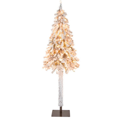 6 Feet Pre-Lit Slim Pencil Christmas Tree Snow Flocked Xmas Decor