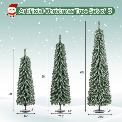 4/5/6 Feet Artificial Christmas Tree Set of 3 with Realistic Accumulated Snow