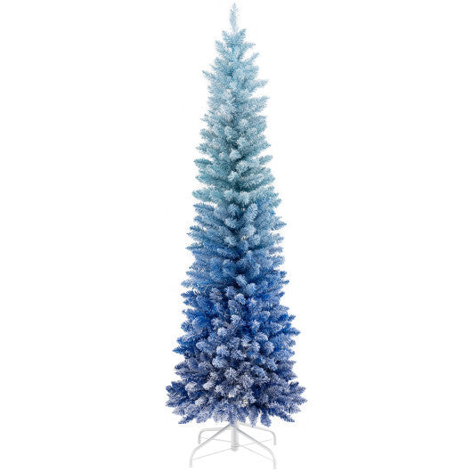 6 Feet Blue Gradient Snow Flocked Artificial Christmas Tree-Blue