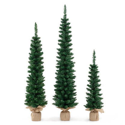 Set of 3 Pre-Lit Artificial Christmas Trees with 415 Green Branch Tips