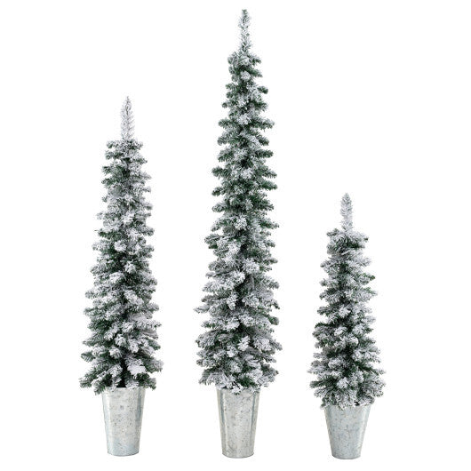 Set of 3 Pre-Lit Snow Flocked Artificial Christmas Trees witrh 423 Branch Tips