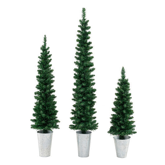 Set of 3 Pre-Lit Artificial Christmas Trees with 230 Warm White LED Lights