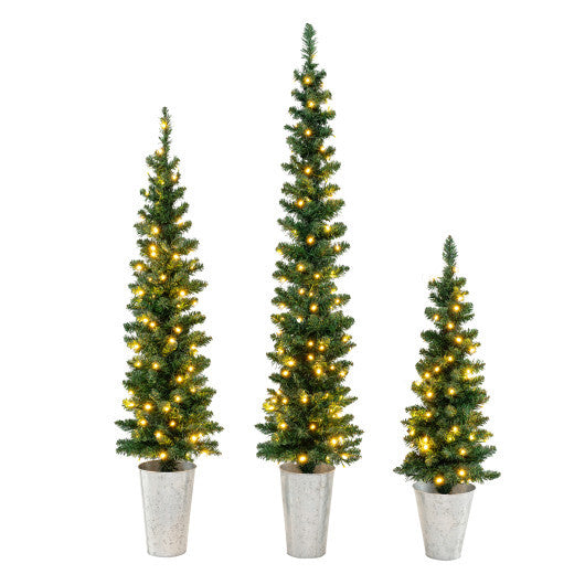 Set of 3 Pre-Lit Artificial Christmas Trees with 230 Warm White LED Lights