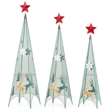 3/3.5/4 Feet Set of 3 Tower Shaped Christmas Trees with Removable Star Toppers