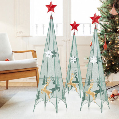 3/3.5/4 Feet Set of 3 Tower Shaped Christmas Trees with Removable Star Toppers