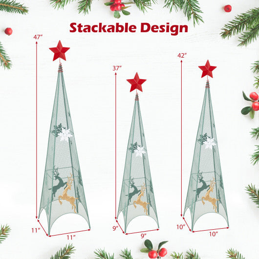 3/3.5/4 Feet Set of 3 Tower Shaped Christmas Trees with Removable Star Toppers