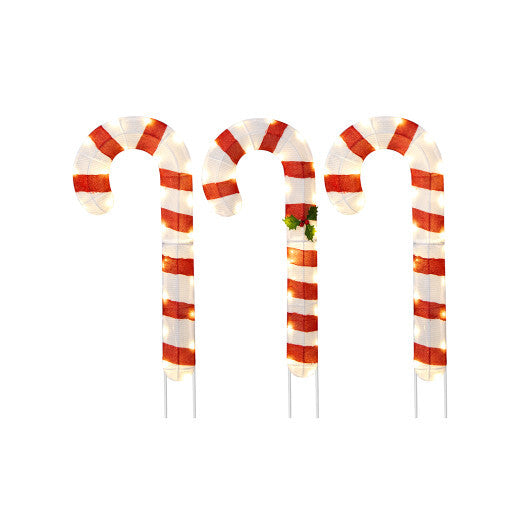 3 Pieces Pre-Lit Candy Canes with 75 LED Lights and Ground Stakes