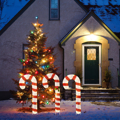 3 Pieces Pre-Lit Candy Canes with 75 LED Lights and Ground Stakes