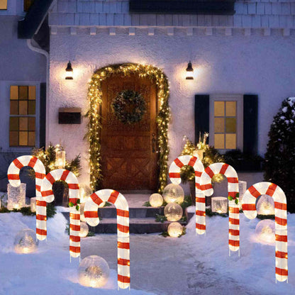 3 Pieces Pre-Lit Candy Canes with 75 LED Lights and Ground Stakes