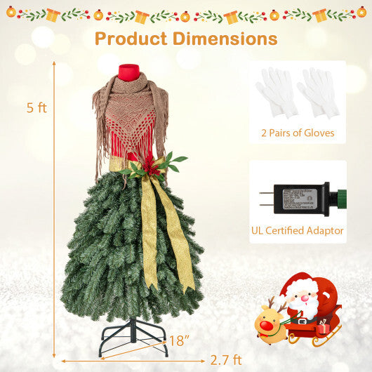 5 FT Pre-lit Mannequin Artificial Christmas Tree Dress Form Xmas Tree