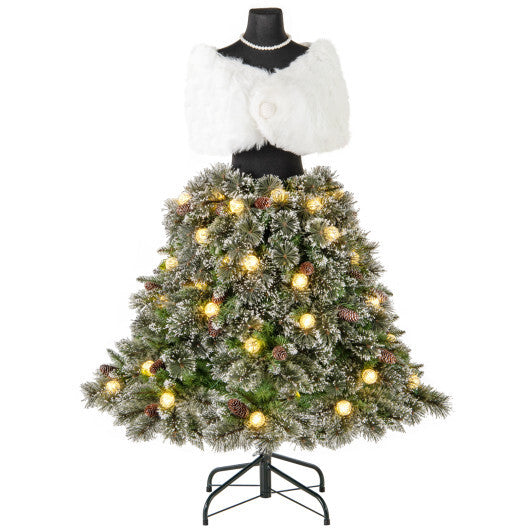 5 FT Pre-lit Mannequin Artificial Christmas Tree Hinged Dress Form Xmas Tree with 465 Branch Tips