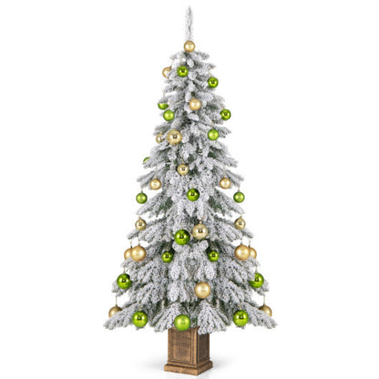 6 Feet Artificial Xmas Tree with 589 Flocked Branch Tips and 48 Xmas Balls