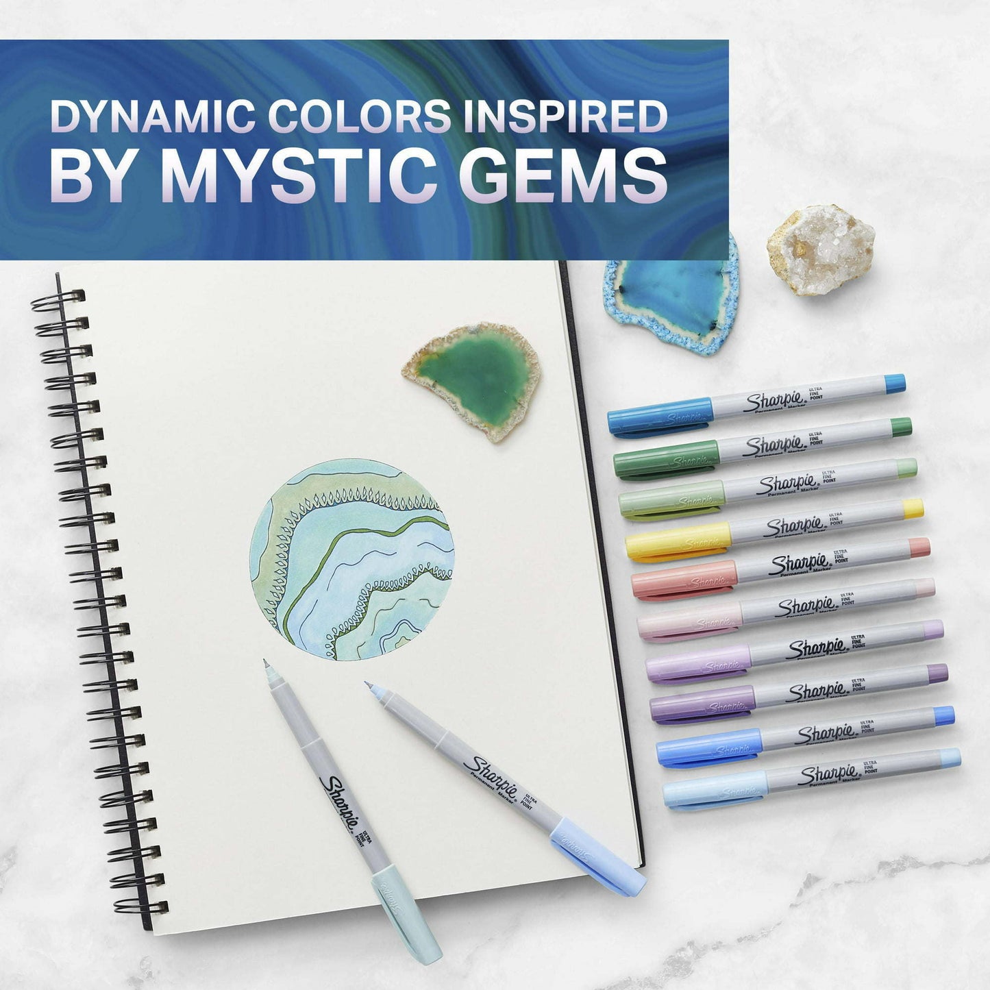 Sharpie Mystic Gems Marker Set, 12-Color Ultra-Fine Set