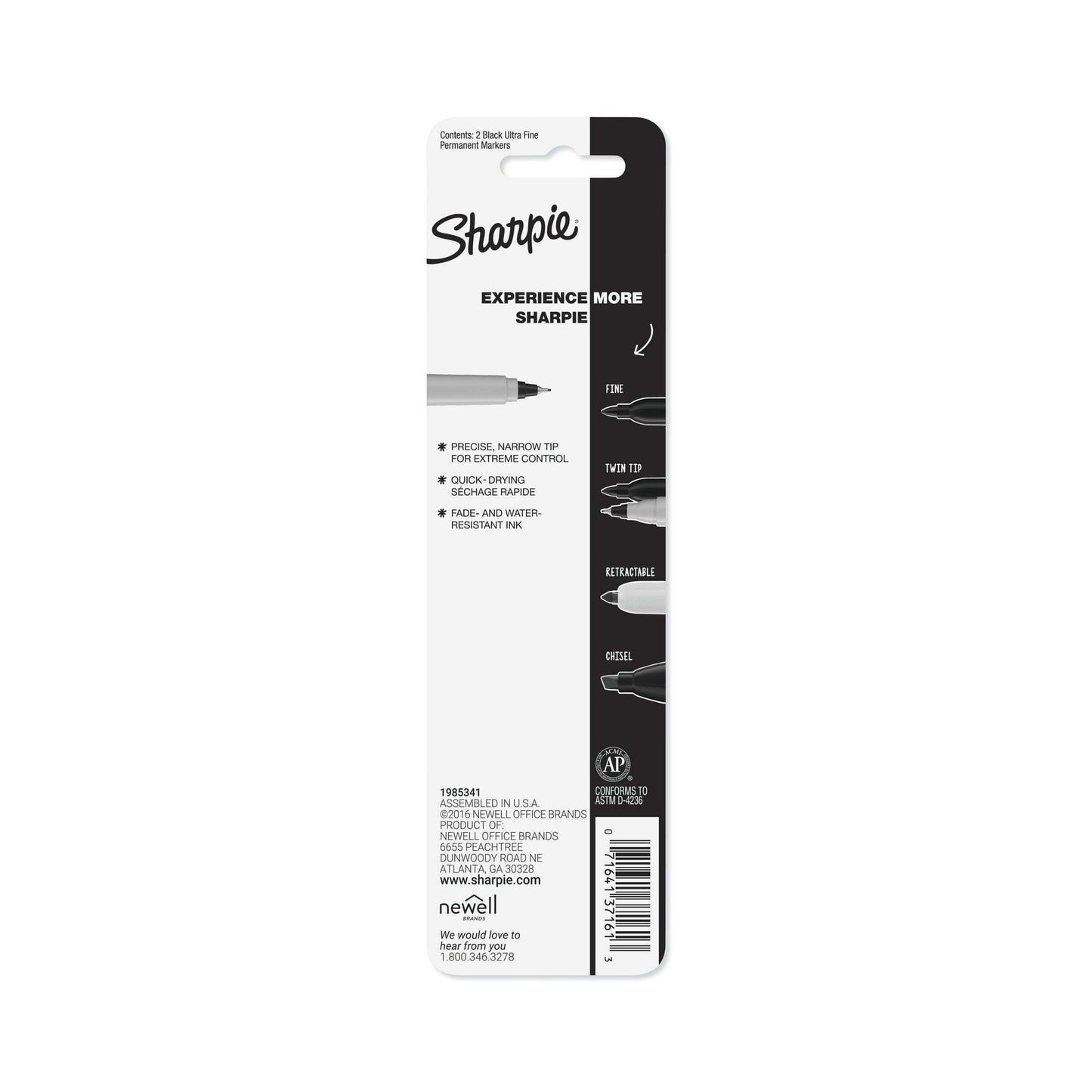 Sharpie Permanent Black Markers, Ultra Fine Tip, 2 Count