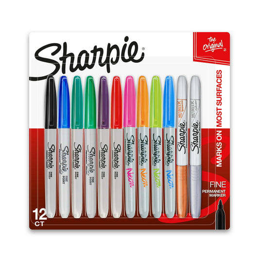 Sharpie Permanent Markers, Fine Point, Assorted Bold Colors, 12 Count