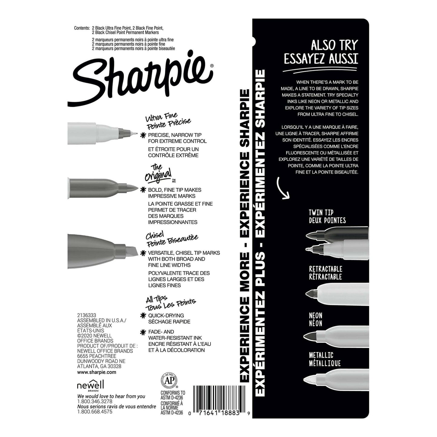 Sharpie Permanent Markers, Multi-Tip Pack, Fine/Ultra Fine/Chisel Tip, Black, 6 Count