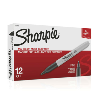 Sharpie Permanent Markers, Fine Point, Black, 12 Count