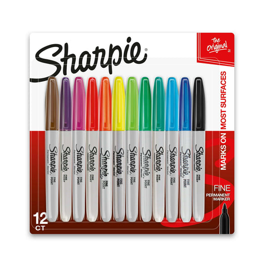 Sharpie Permanent Markers, Fine Point, Assorted Colors, 12 Count