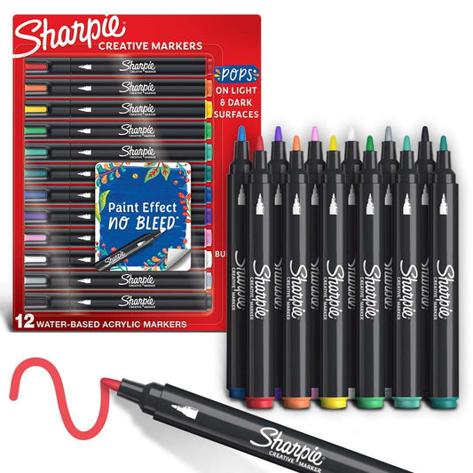 Sharpie Creative Markers, Water-Based Acrylic Markers, Bullet Tip, Assorted Colors,12 Count