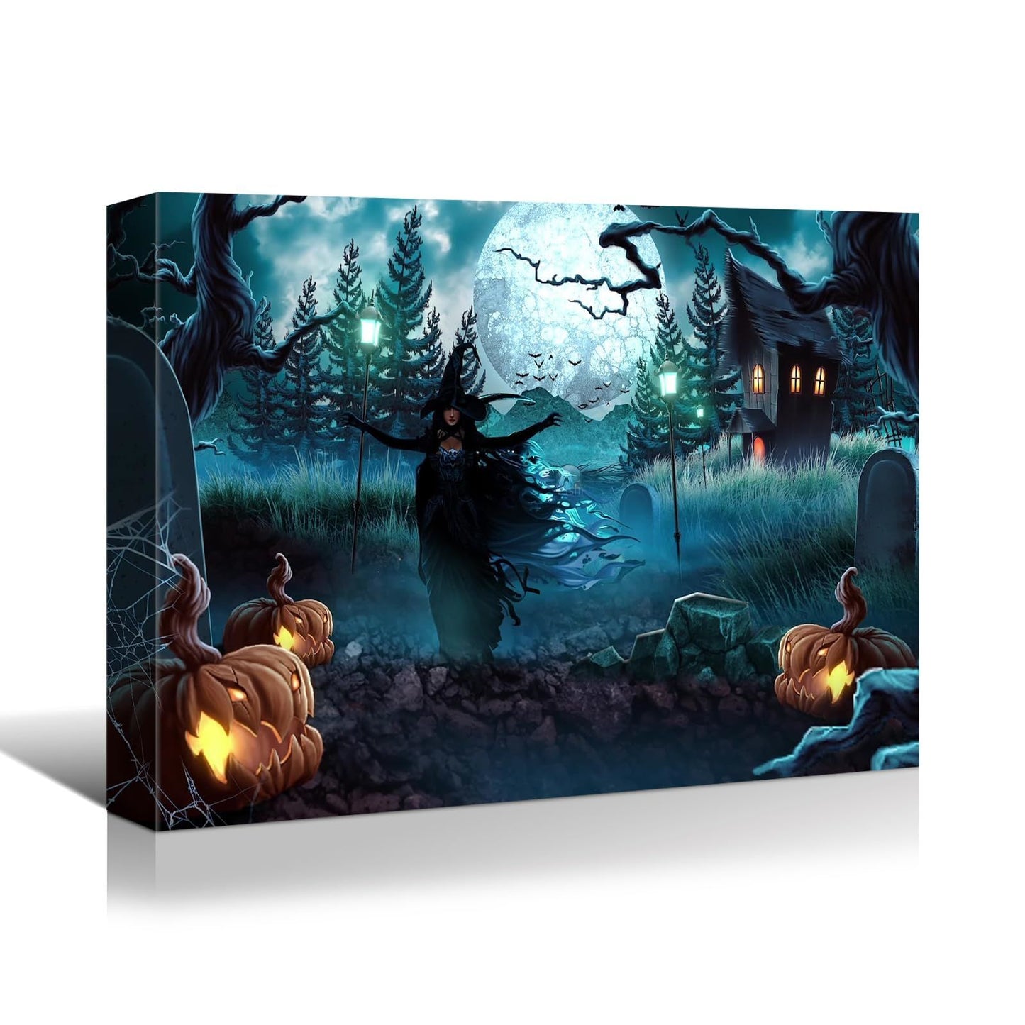 1pcs Drop-Shipping Framed Canvas Wall Art Decor Painting For Halloween,Grave Yard Painting For Halloween Gift, Decoration For Halloween Living Room, Bedroom Decor-4028in- Thickness 1.5inch