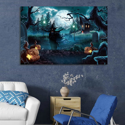 1pcs Drop-Shipping Framed Canvas Wall Art Decor Painting For Halloween,Grave Yard Painting For Halloween Gift, Decoration For Halloween Living Room, Bedroom Decor-4028in- Thickness 1.5inch