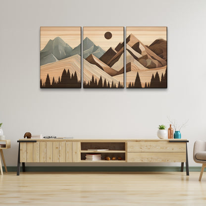 3 Panels Framed Abstract Wood Grain Style Mountain & Forest Canvas Wall Art Decor,3 Pieces Canvas Decoration Painting for Office,Dining room,Living room, Bedroom Decor-2436in-thickness 1.5inch