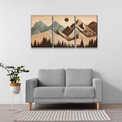 3 Panels Framed Abstract Wood Grain Style Mountain & Forest Canvas Wall Art Decor,3 Pieces Canvas Decoration Painting for Office,Dining room,Living room, Bedroom Decor-2436in-thickness 1.5inch