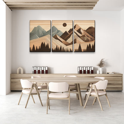 3 Panels Framed Abstract Wood Grain Style Mountain & Forest Canvas Wall Art Decor,3 Pieces Canvas Decoration Painting for Office,Dining room,Living room, Bedroom Decor-2436in-thickness 1.5inch