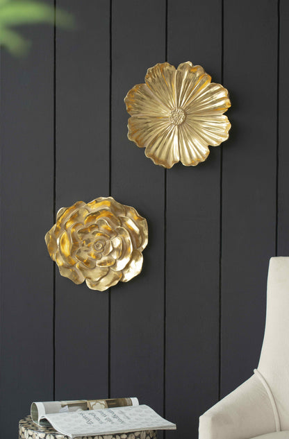 S/2 Gold Rose Hanging Wall Accents