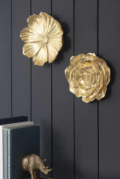 S/2 Gold Rose Hanging Wall Accents