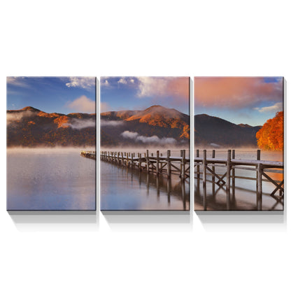 3 Panels Framed Jetty & Lake Canvas Wall Art Decor,3 Pieces Mordern Canvas Decoration Painting for Office,Dining room,Living room, Bedroom Decor-Ready to Hang 2030in thickness 1.5 inch