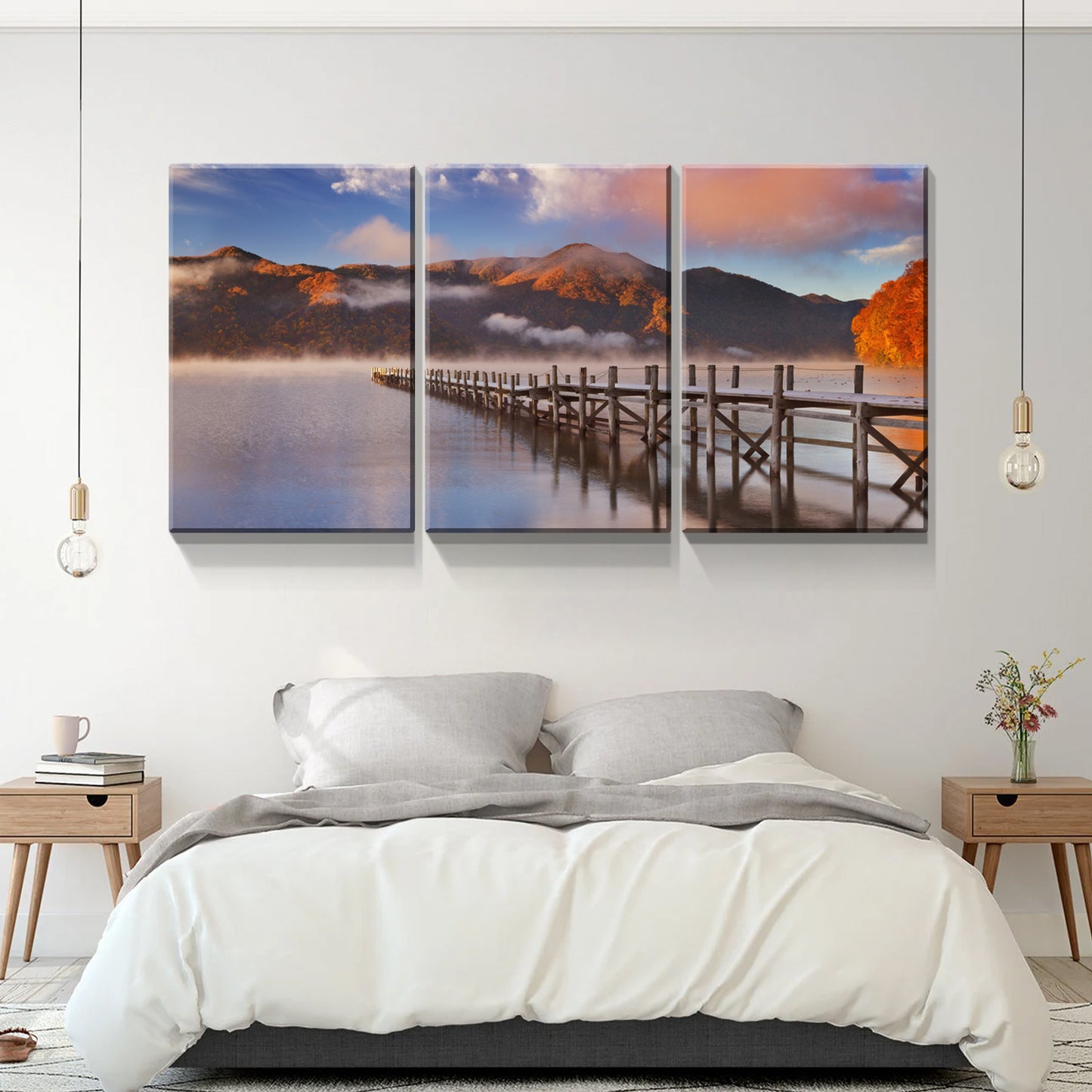 3 Panels Framed Jetty & Lake Canvas Wall Art Decor,3 Pieces Mordern Canvas Decoration Painting for Office,Dining room,Living room, Bedroom Decor-Ready to Hang 2030in thickness 1.5 inch