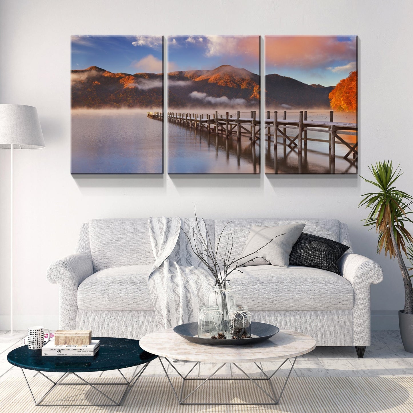 3 Panels Framed Jetty & Lake Canvas Wall Art Decor,3 Pieces Mordern Canvas Decoration Painting for Office,Dining room,Living room, Bedroom Decor-Ready to Hang 2030in thickness 1.5 inch