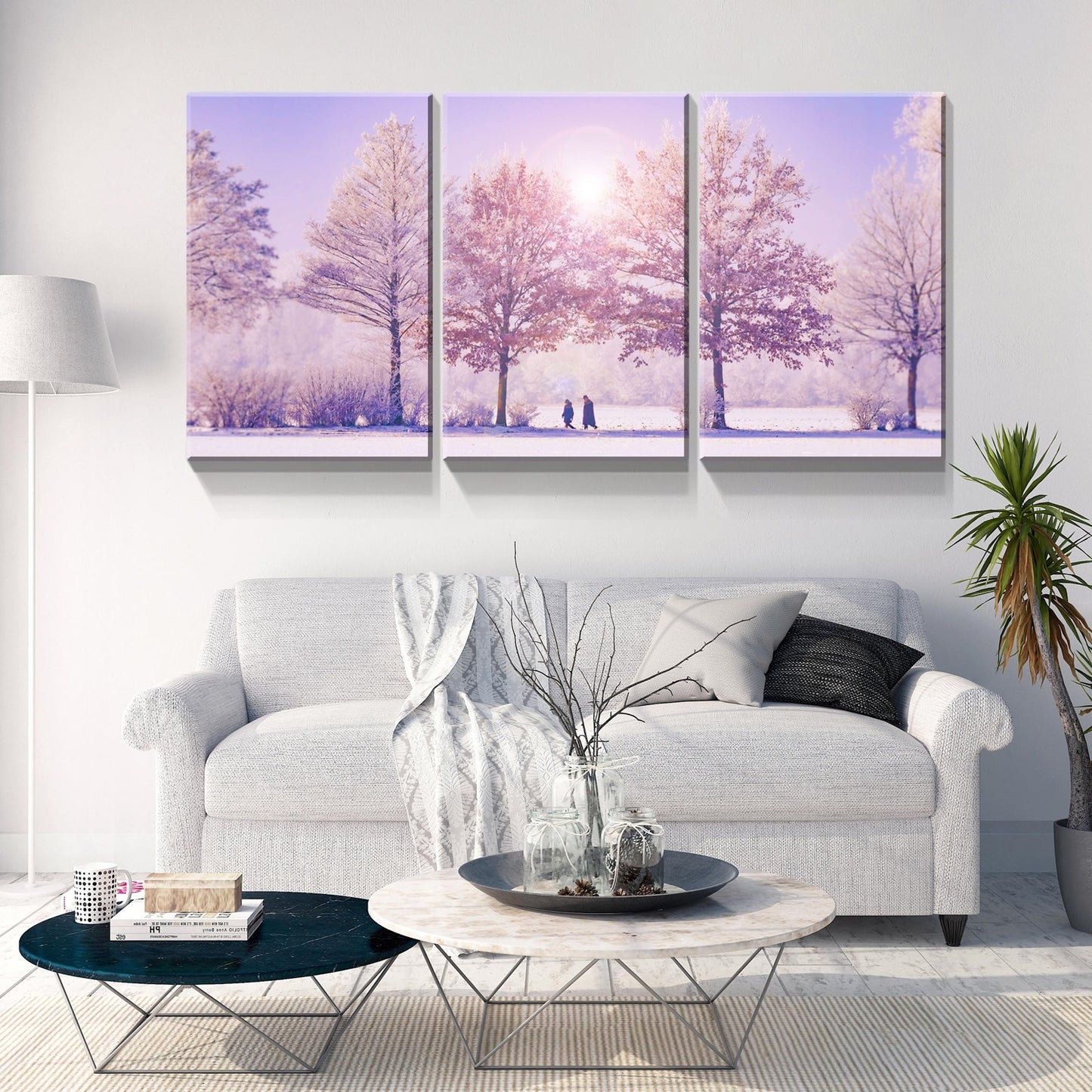 3 Panels Framed Vivid Winter Landscape Canvas Wall Art Decor,3 Pieces Mordern Canvas Decoration Painting for Office,Dining room,Living room, Bedroom Decor-Ready to Hang 2030in thickness 1.5inch