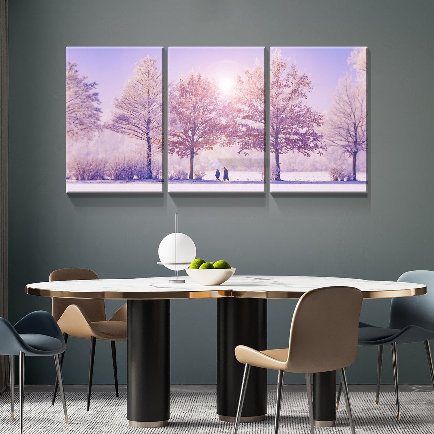 3 Panels Framed Vivid Winter Landscape Canvas Wall Art Decor,3 Pieces Mordern Canvas Decoration Painting for Office,Dining room,Living room, Bedroom Decor-Ready to Hang 2030in thickness 1.5inch