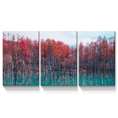 3 Panels Framed Maple Forest Canvas Wall Art Decor,3 Pieces Mordern Canvas Decoration Painting for Office,Dining room,Living room, Bedroom Decor-Ready to Hang-2436in thickness 1.5inch