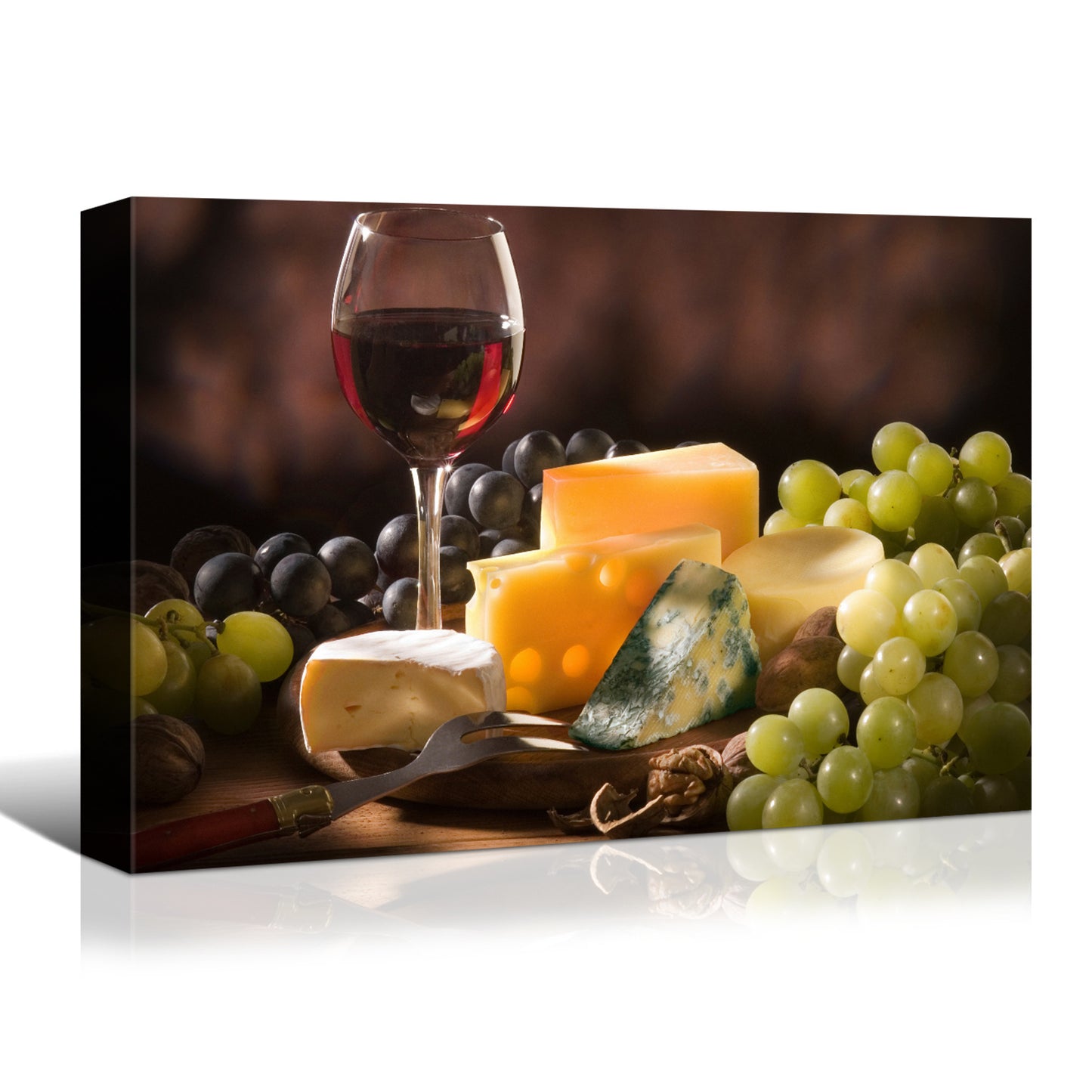 Framed Canvas Wall Art Decor Painting, Still Life Grape, Wine and Cheese Painting Decoration For Restaurant, Kitchen, Dining Room, Office Living Room, Bedroom Decor-3624in -thickness 1.5inch