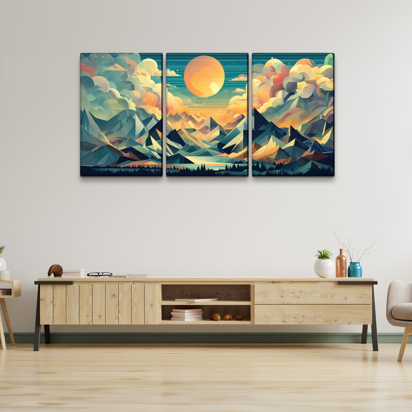 3 Panels Framed Abstract Wood Grain Boho Style Mountain & Forest Canvas Wall Art Decor,3 Pieces Mordern Canvas Decoration Painting for Office,Dining room 2436in-Thick ness 1.5inch